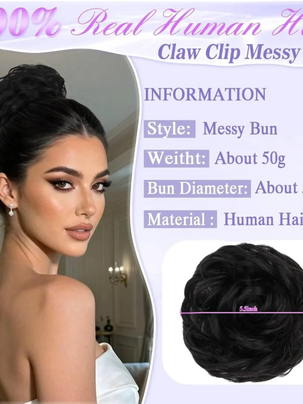 Real Human Hair Claw Clip Messy Bun